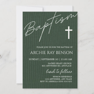 Minimal Emerald Green Baptism Invitation