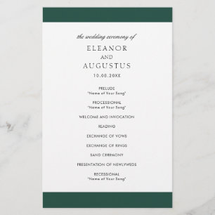 Minimal Emerald Green Budget Wedding Program Flyer
