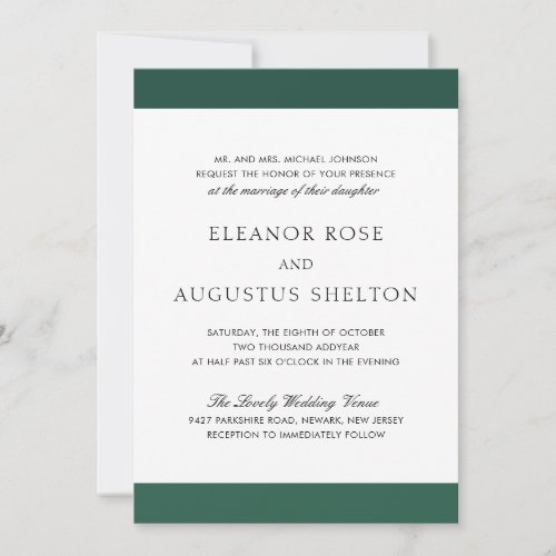 Minimal Emerald Green Elegant Modern Wedding Invitation
