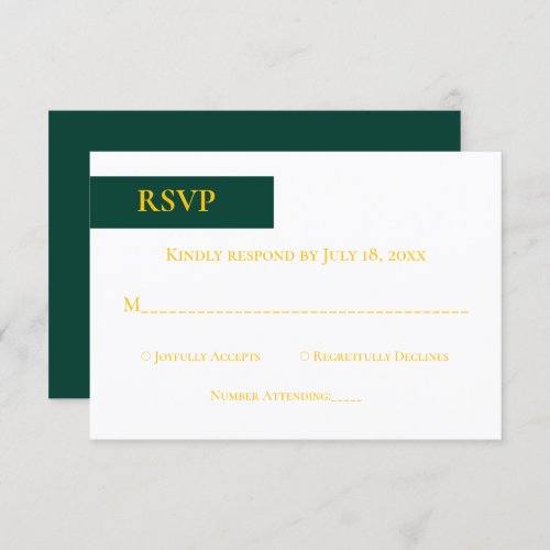Minimal Emerald Green Gold Monogram Classy Wedding RSVP Card