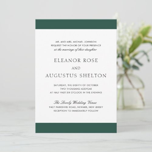 Minimal Emerald Green Modern All In One Wedding Invitation