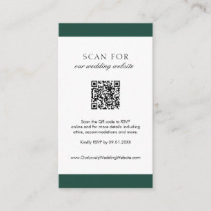 Minimal Emerald Green Modern QR Code Wedding Enclosure Card