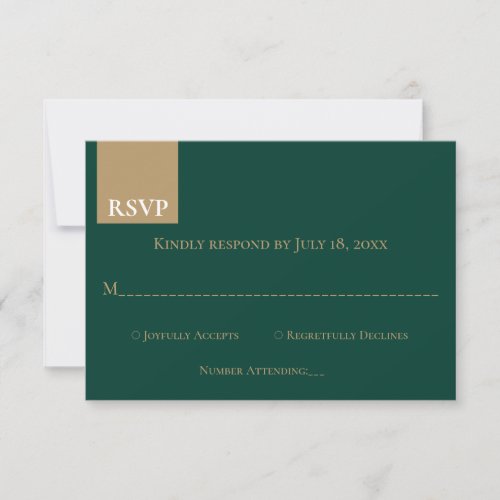 Minimal Emerald Green Monogram Elegant Wedding RSVP Card