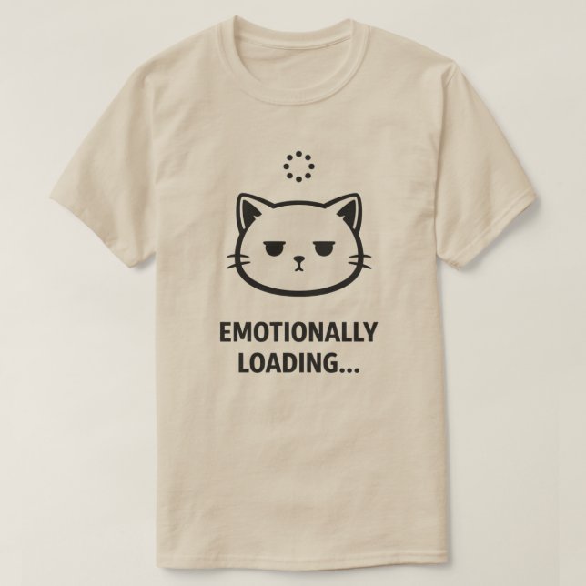 Minimal Emotional Cat Loading Expression Design T-Shirt (Design Front)