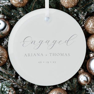 Minimal Engaged Elegant Script Simple Couples Glass Ornament