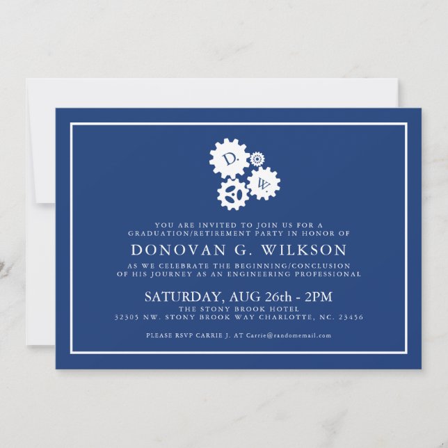 Minimal Engineer Graduation|Retirement Navy Invite (Front)