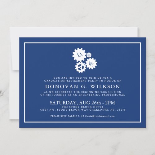 Minimal Engineer GraduationRetirement Navy Invite