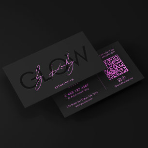 Minimal Esthetician Black Purple Glow Specialist Business Card