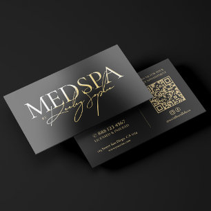 Minimal Esthetician MedSpa Black Gold Foil Business Cards