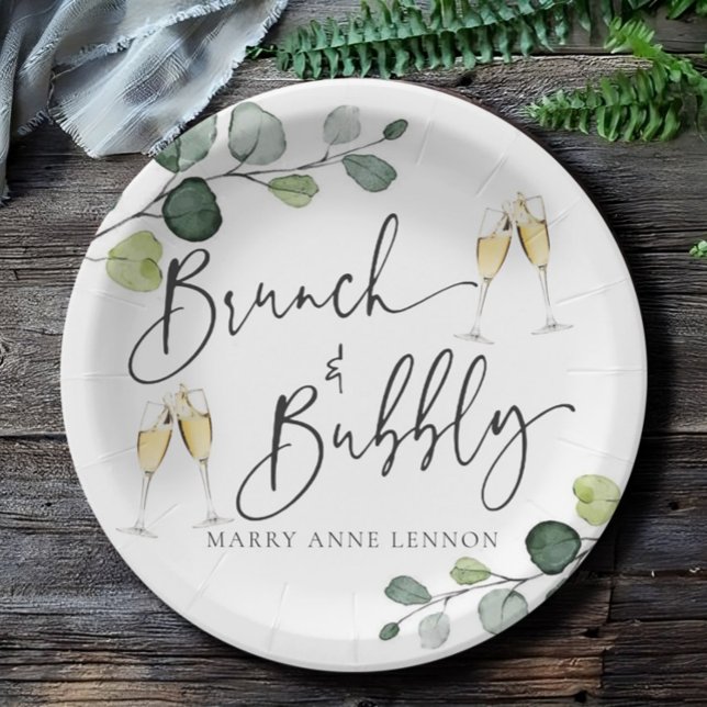 Minimal Eucalyptus Brunch and Bubbly  Paper Plates (Creator Uploaded)