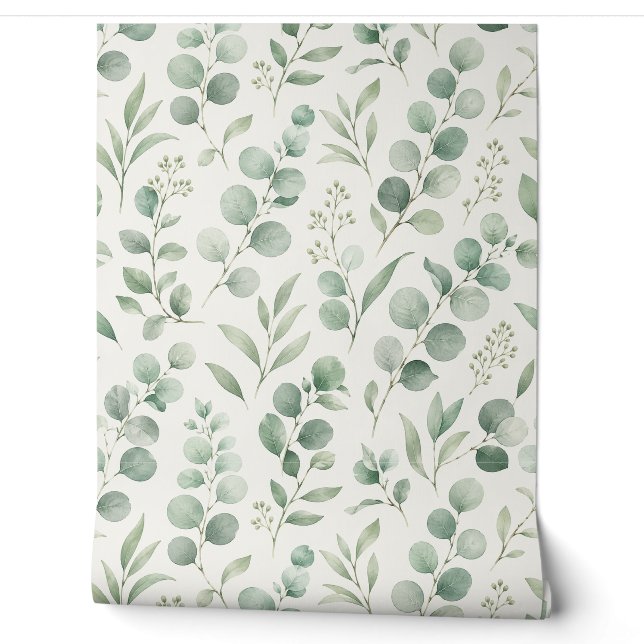 Minimal Eucalyptus Leaves Seamless Pattern Wallpaper (Unrolling)