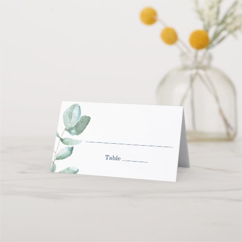 Minimal Eucalyptus Navy Blue Wedding Place Card