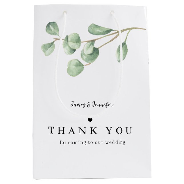 Minimal Eucalyptus Thank You Wedding Custom Medium Gift Bag (Front)