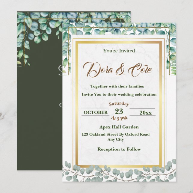 Minimal Eucalyptus Watercolor Greenery Wedding  Invitation (Front/Back)