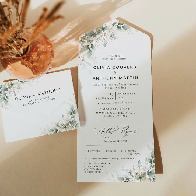 Minimal Eucalyptus Wedding All in One Invitation (Creator Uploaded)