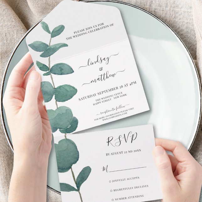 Minimal Eucalyptus  Wedding  All In One Invitation (Creator Uploaded)