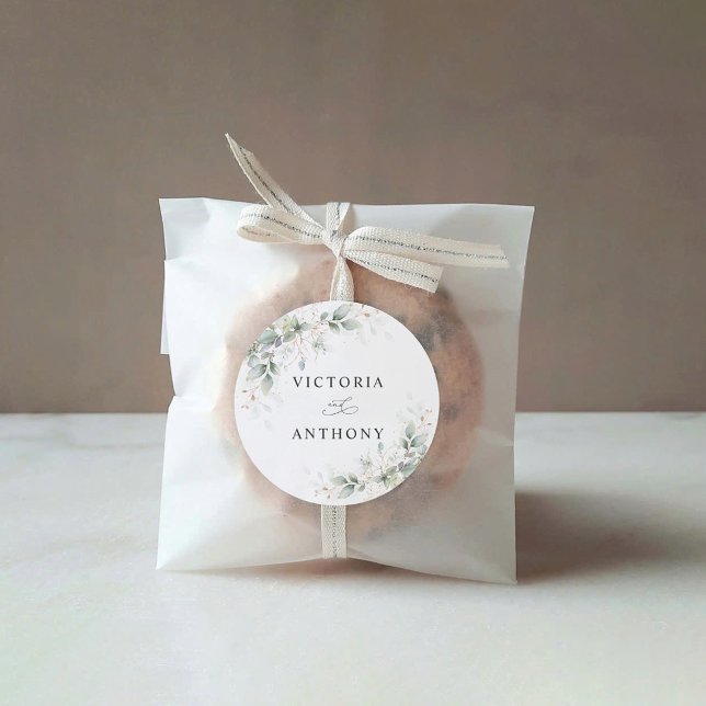 Minimal Eucalyptus Wedding Classic Round Sticker (Creator Uploaded)