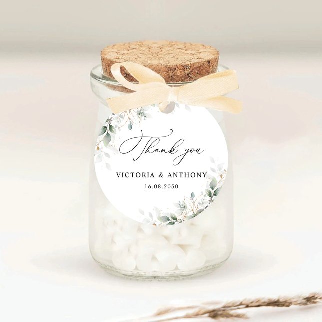 Minimal Eucalyptus Wedding Classic Round Sticker (Creator Uploaded)