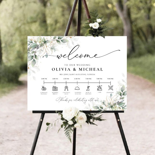 Minimal Eucalyptus Wedding Day Icons Timeline  Foam Board (Creator Uploaded)