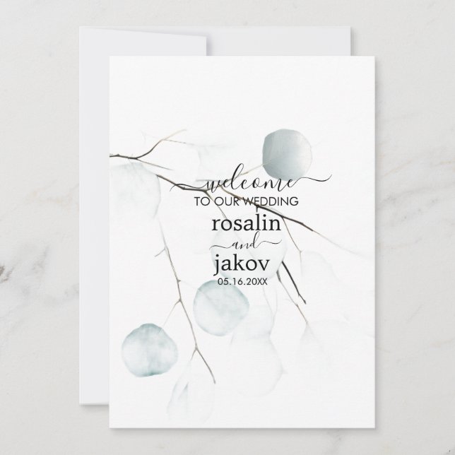 Minimal Eucalyptus Wedding  Invitation (Front)