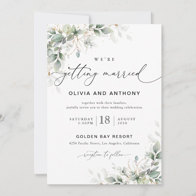 Minimal Eucalyptus Wedding Invitation (Front)