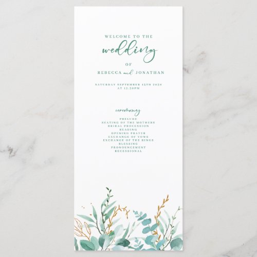 Minimal Eucalyptus Wedding Program Card