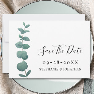 Minimal Eucalyptus Wedding Save The Date Card