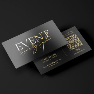 Minimal Event Planner Organizer Black Gold Foil Business Cards