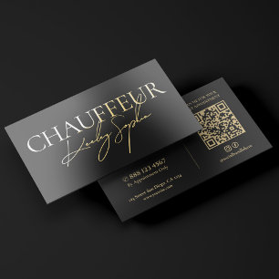 Minimal Executive Private Chauffeur Black Gold Foil Business Cards