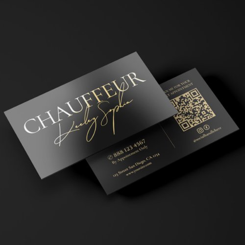 Minimal Executive Private Chauffeur Black Gold Foil Business Cards