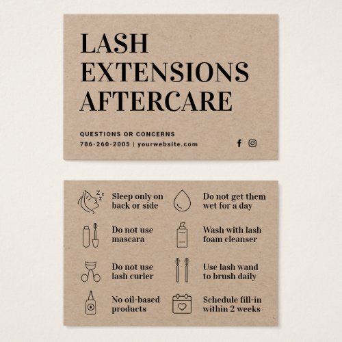 Minimal Eyelash Extensions Lash Aftercare Card