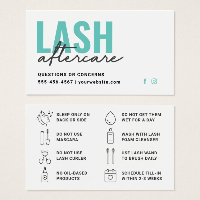 Minimal Eyelash Extensions Lash Aftercare Card (Front & Back)