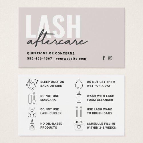 Minimal Eyelash Extensions Lash Aftercare Card