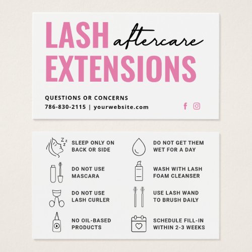 Minimal Eyelash Extensions Lash Aftercare Card