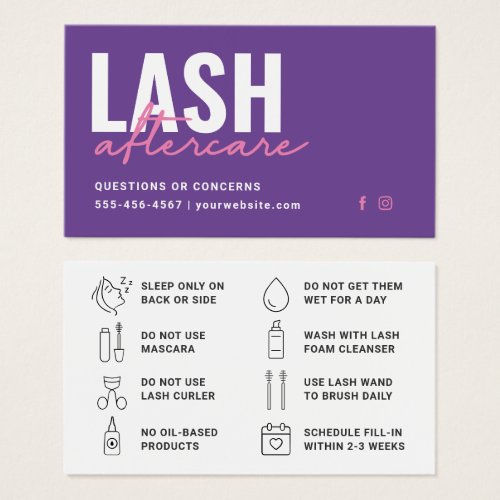 Minimal Eyelash Extensions Lash Aftercare Card