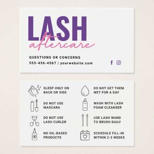 Minimal Eyelash Extensions Lash Aftercare Card