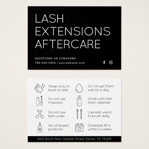 Minimal Eyelash Extensions Lash Aftercare Card