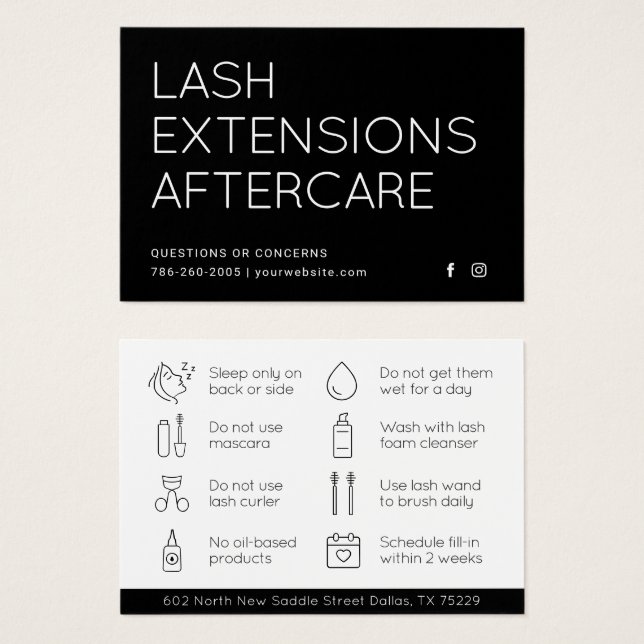 Minimal Eyelash Extensions Lash Aftercare Card (Front & Back)