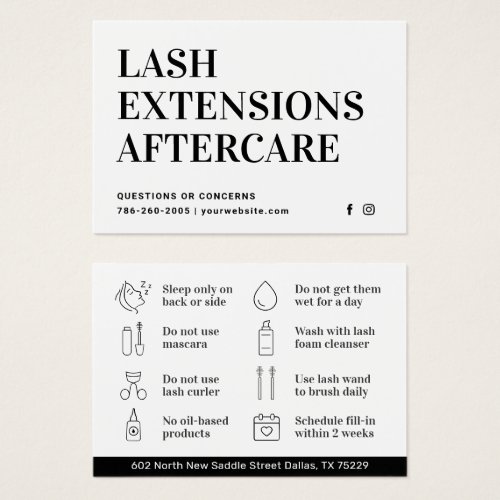 Minimal Eyelash Extensions Lash Aftercare Card