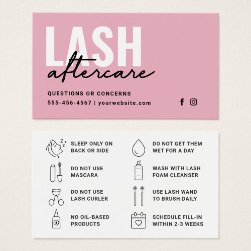 Minimal Eyelash Extensions Lash Aftercare Card