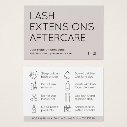 Minimal Eyelash Extensions Lash Aftercare Card