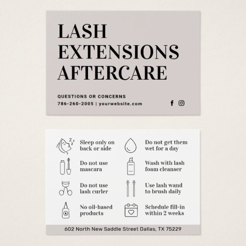 Minimal Eyelash Extensions Lash Aftercare Card