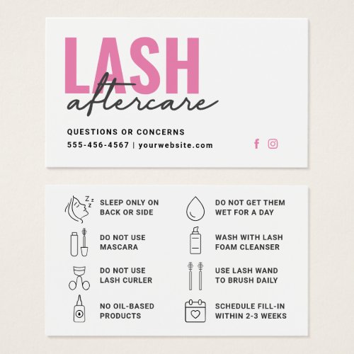 Minimal Eyelash Extensions Lash Aftercare Card