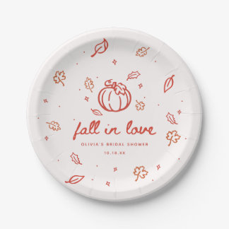 Minimal "Fall in Love" Autumn Script Bridal Shower Paper Plates