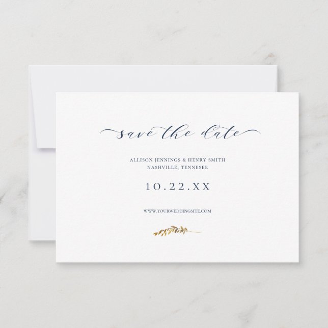 Minimal Fall Watercolor Leaf Save the Date Card (Front)