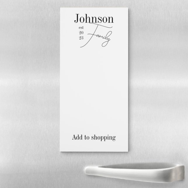 Minimal Family Name Black and White Shopping List Magnetic Notepad (In Situ)