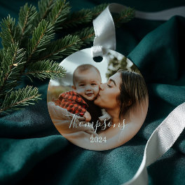Minimal Family Photo Custom Name Script & Year Ornament