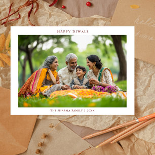 Minimal Family Photo Happy Dewali Burgundy Holiday Card