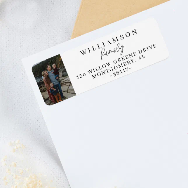 Minimal Family Photo Modern Calligraphy Script Label | Zazzle