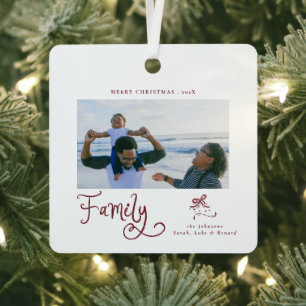 Minimal Family Photo Whimsical Merry Christmas Metal Ornament